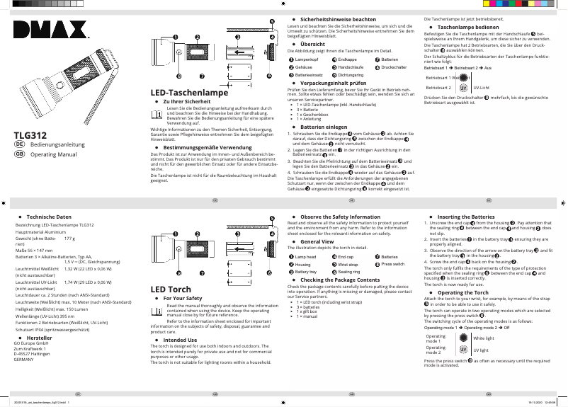 Page n°1 - Manuel utilisateur Olympia TLG 312
