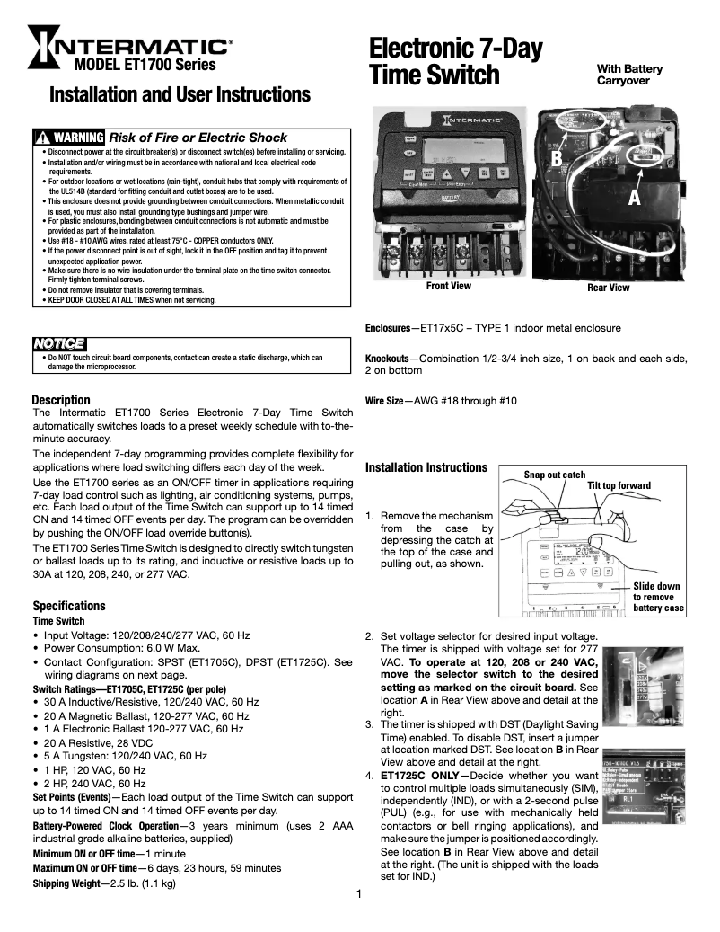 Page n°1 - Manuel utilisateur Intermatic ET1705C