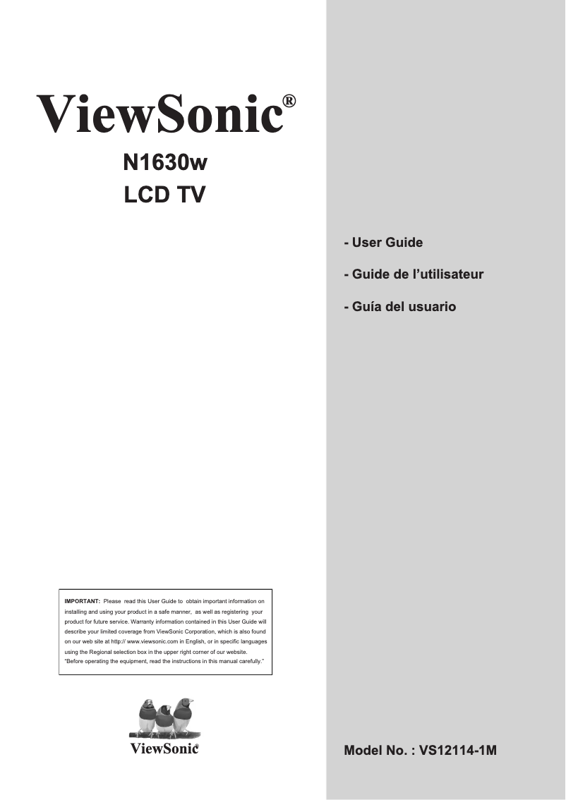 Page n°1 - Manuel utilisateur Viewsonic N1630w