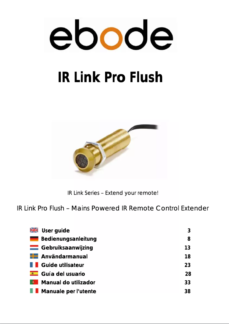 Imagen de la primera página del manual del dispositivo IR Link Pro Flush