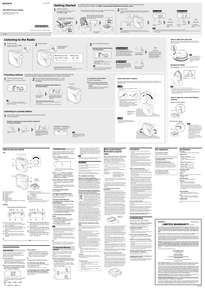 Page 1 de la notice Manuel utilisateur Sony ICF-S80