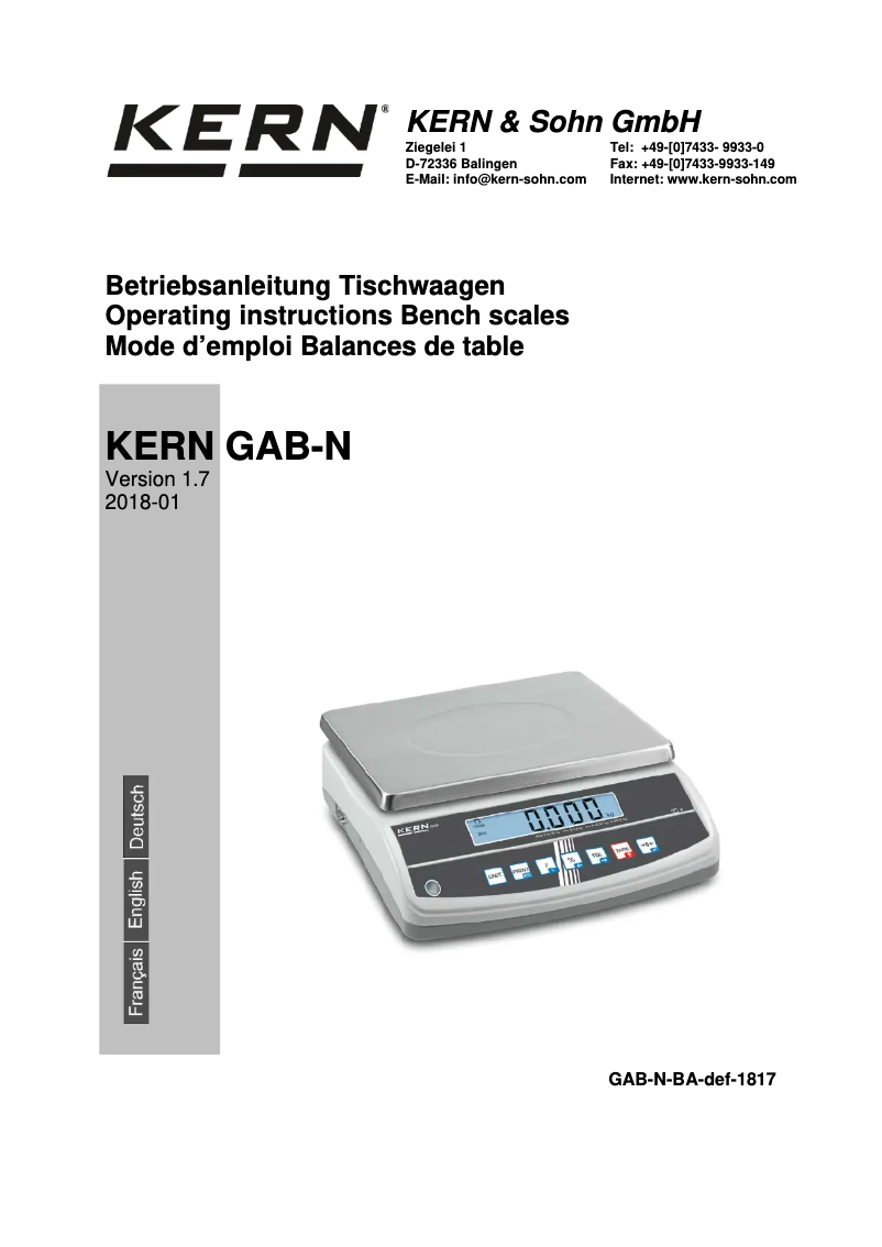 Page 1 de la notice Manuel utilisateur Kern GAB 6K1DNM