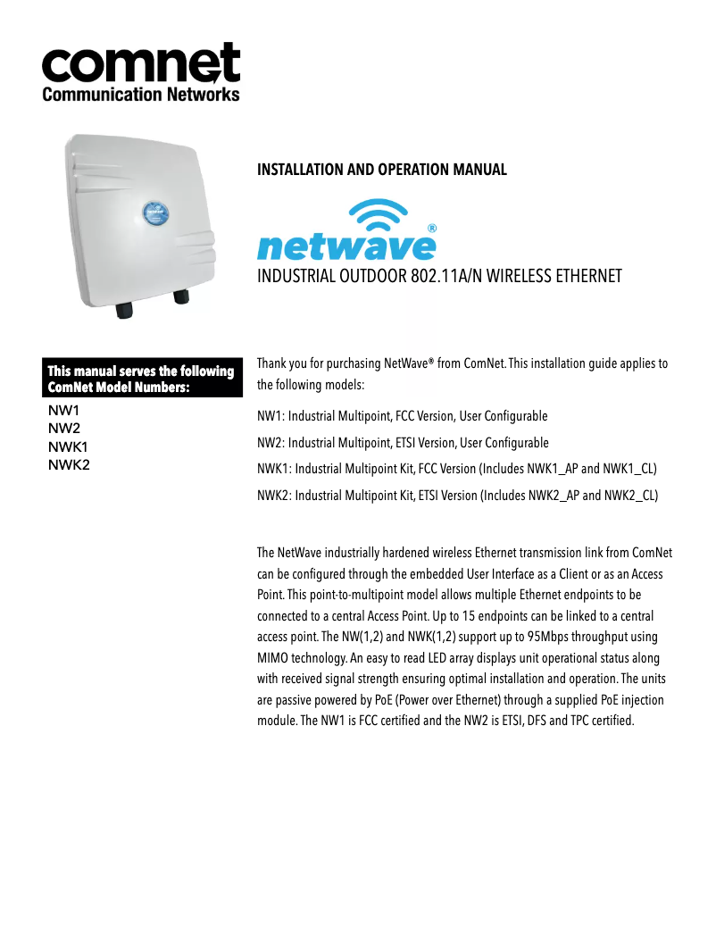Image de la première page du manuel de l'appareil NetWave NWK2