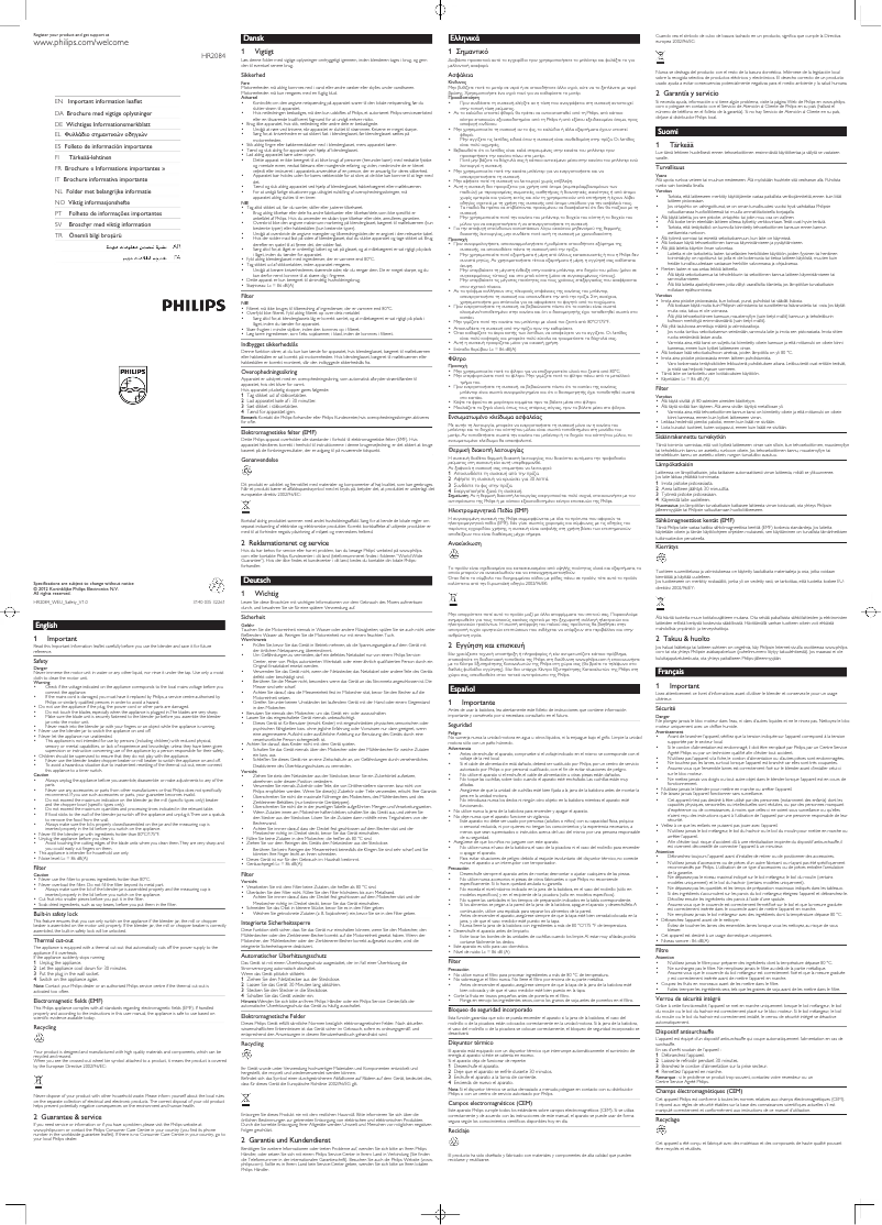 Page n°1 - Manuel utilisateur Philips Frullatore HR2084