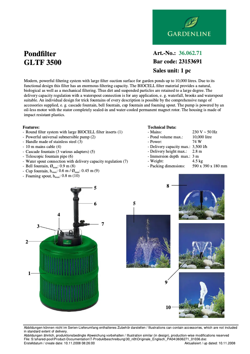Page 1 de la notice Manuel utilisateur Gardenline GLTF 3500
