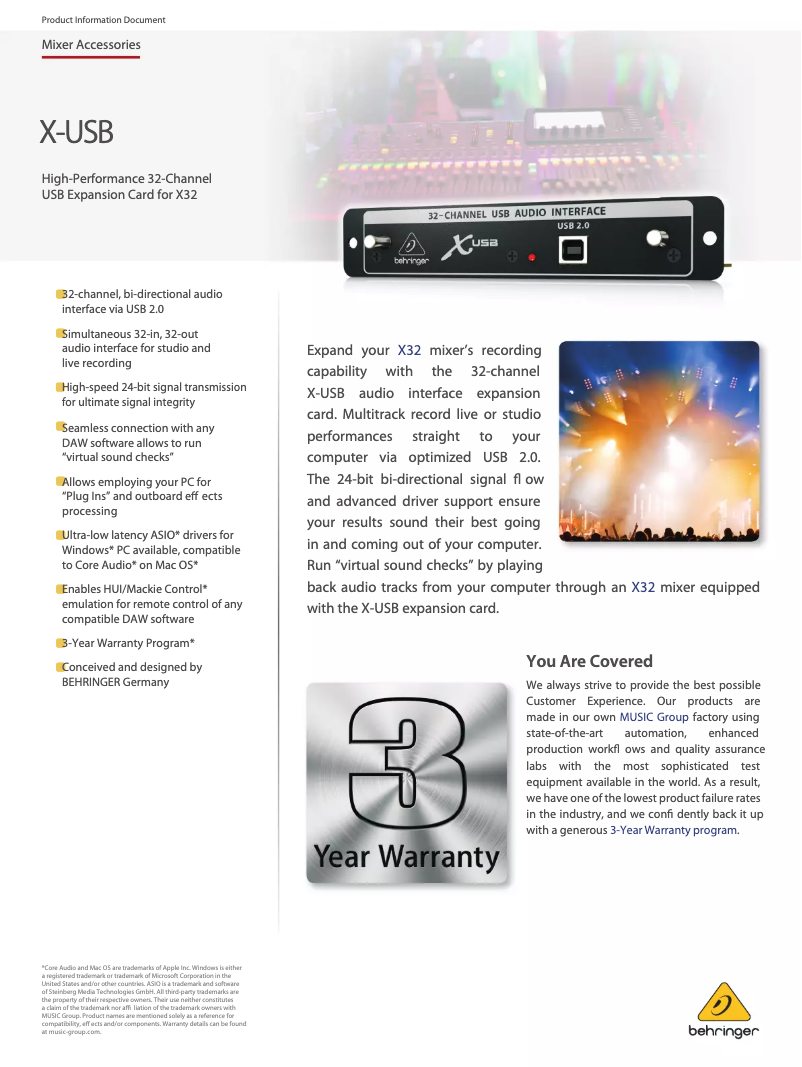 Página 1 del manual Ficha técnica Behringer X-USB