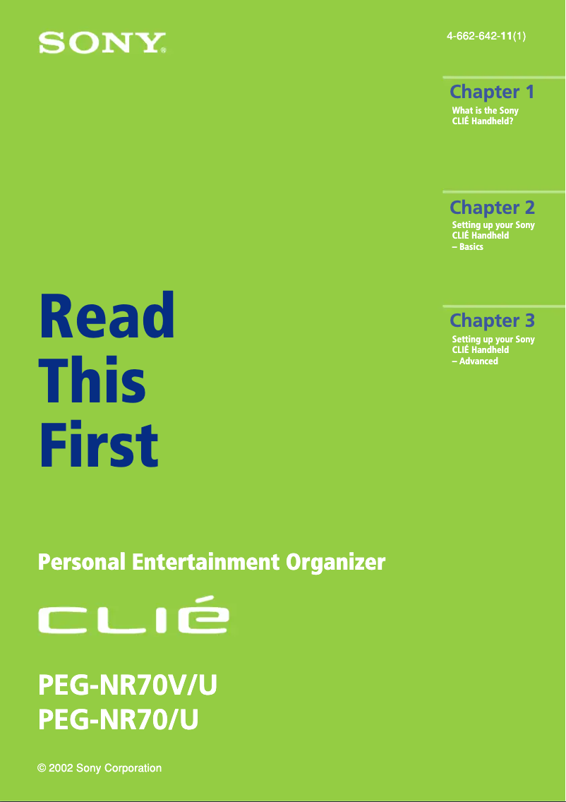 Page 1 de la notice Guide d'installation Sony Clié PEG-NR70