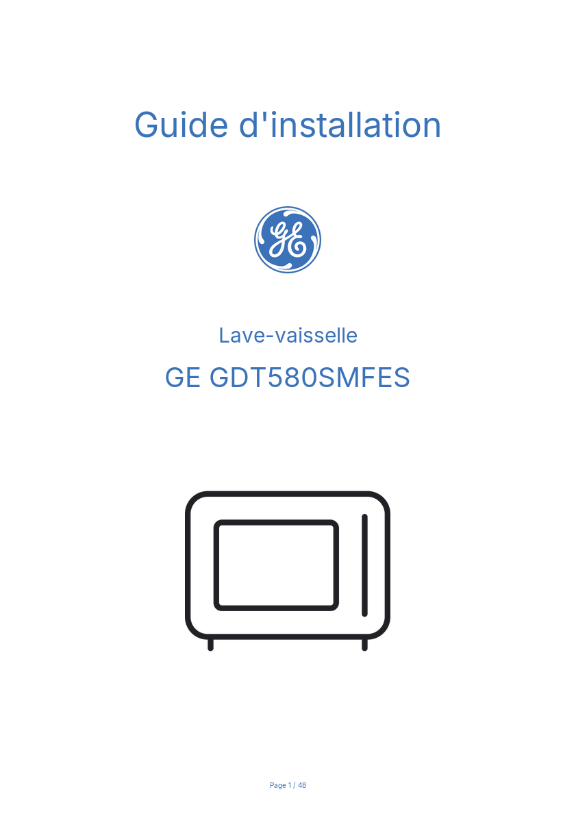 Page n°1 - Guide d'installation GE GDT580SMFES
