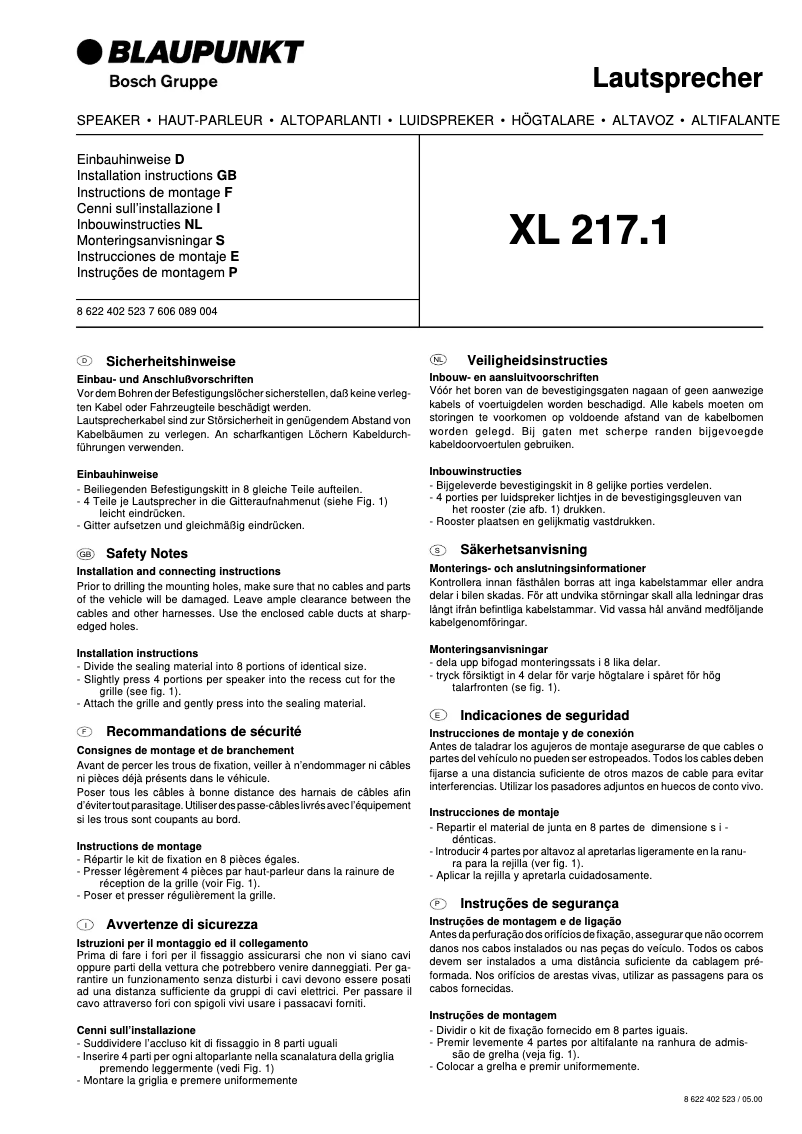 Page n°1 - Manuel utilisateur Blaupunkt XL 217 SET