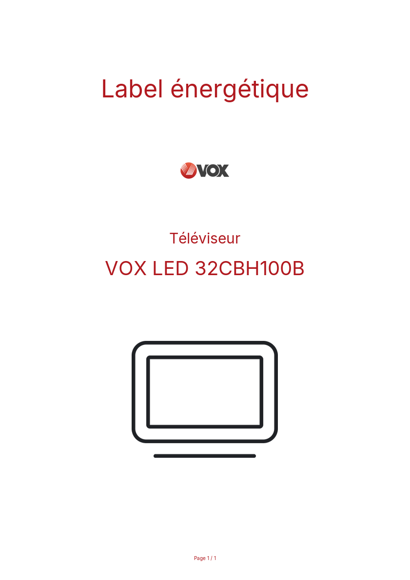 Page n°1 - Label énergétique VOX LED 32CBH100B