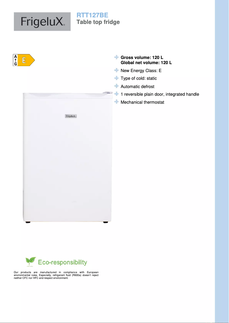 Página 1 del manual Ficha técnica FrigeluX RTT127BE