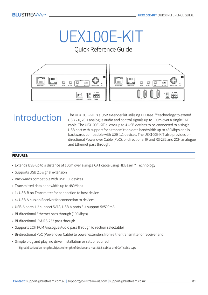 Page n°1 - Manuel utilisateur Blustream UEX100E-KIT