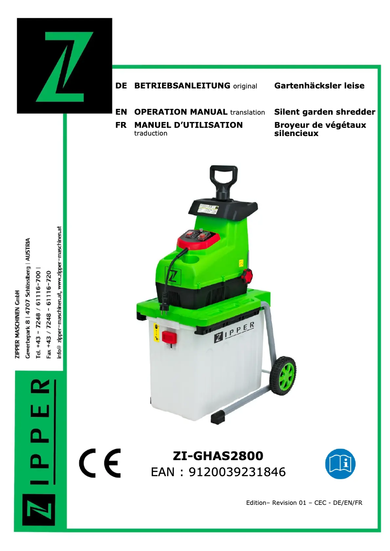 Page n°1 - Manuel utilisateur Zipper ZI-GHAS2800