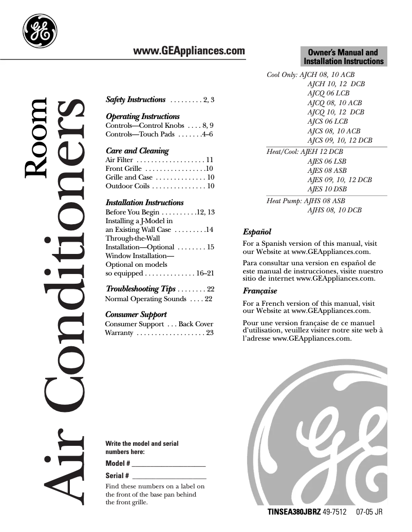 Page 1 de la notice Mode d'emploi GE AJEH12DCB