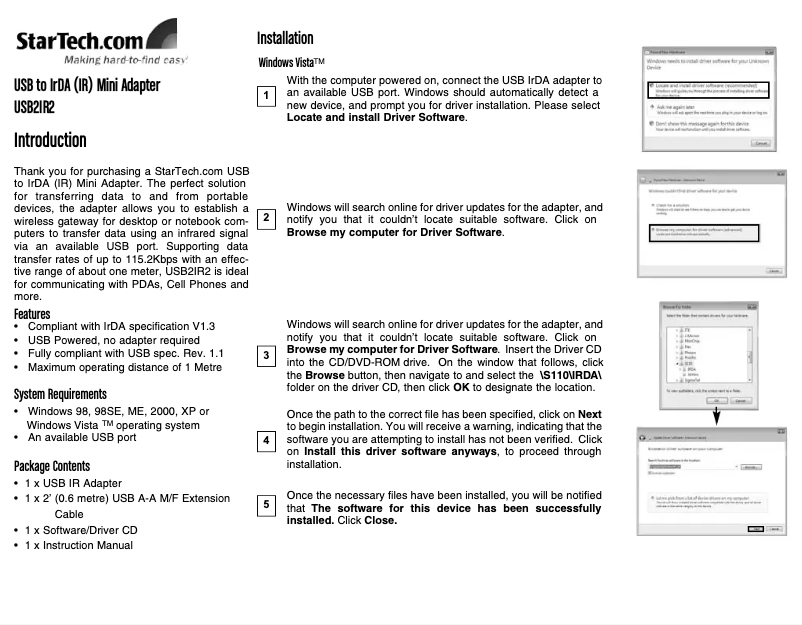 Page n°1 - Manuel utilisateur StarTech.com USB2IR2