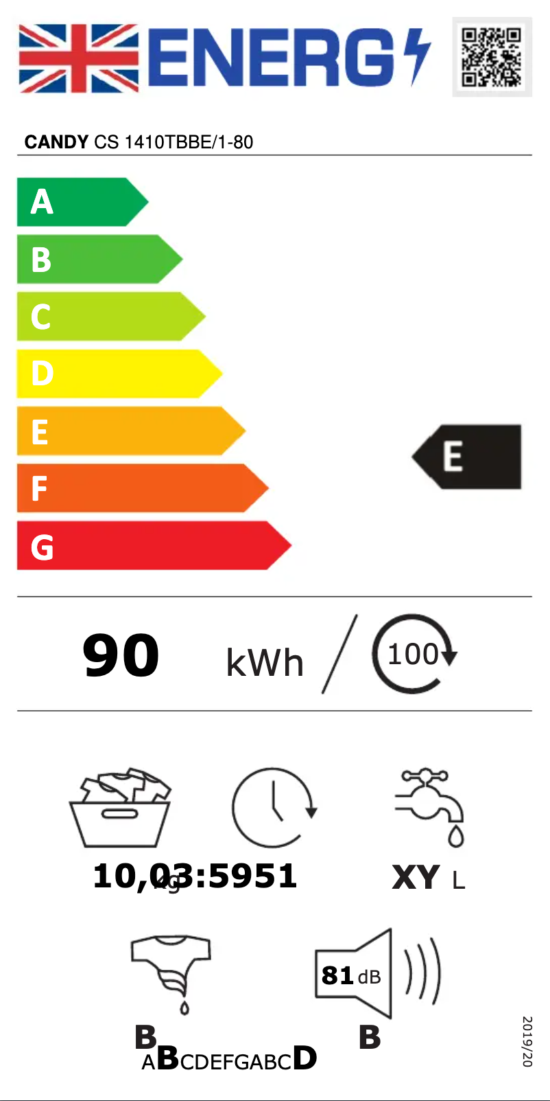 Page 1 de la notice Label énergétique Candy CS 1410TBBE/1-80