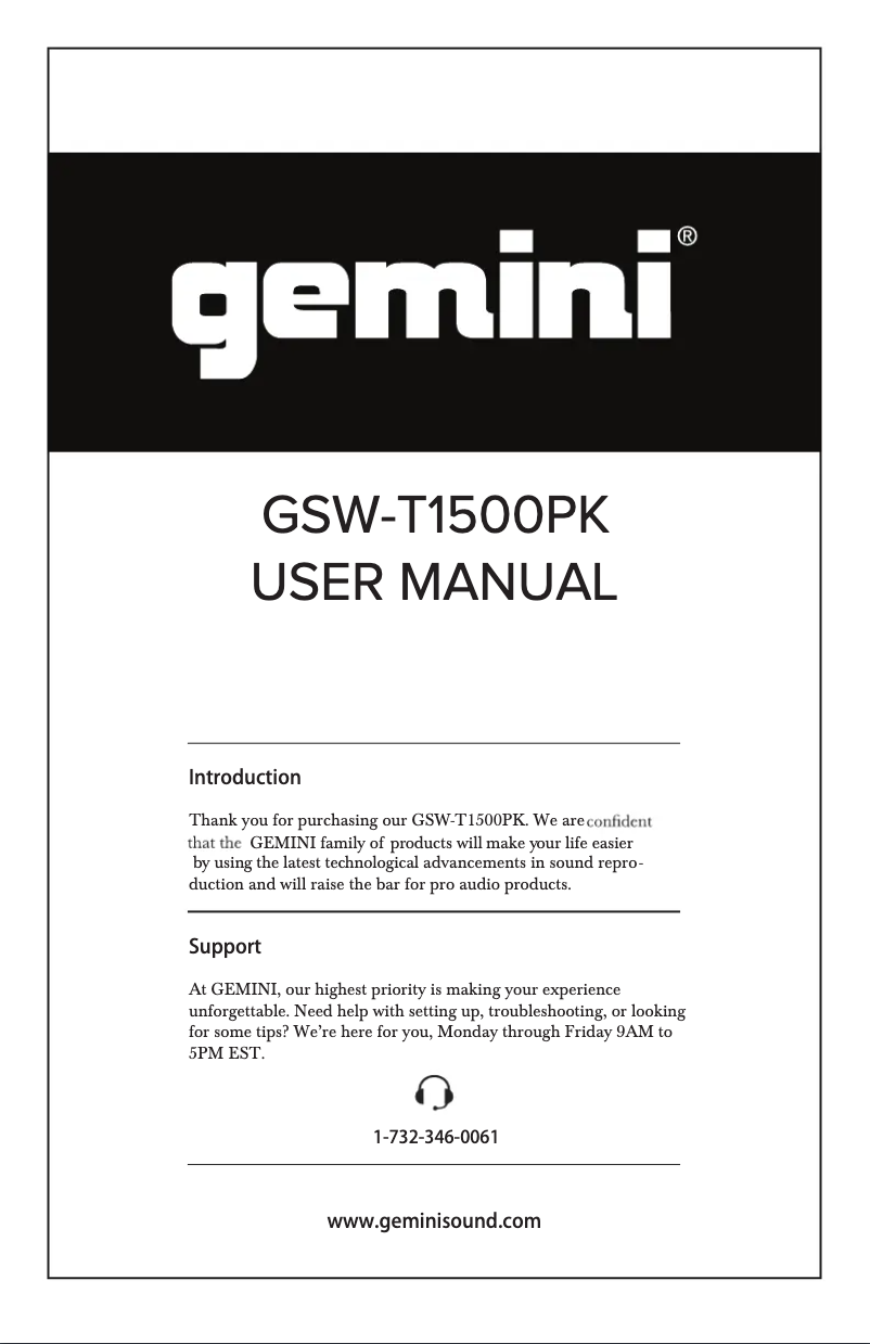 Page 1 de la notice Manuel utilisateur Gemini GSW-T1500