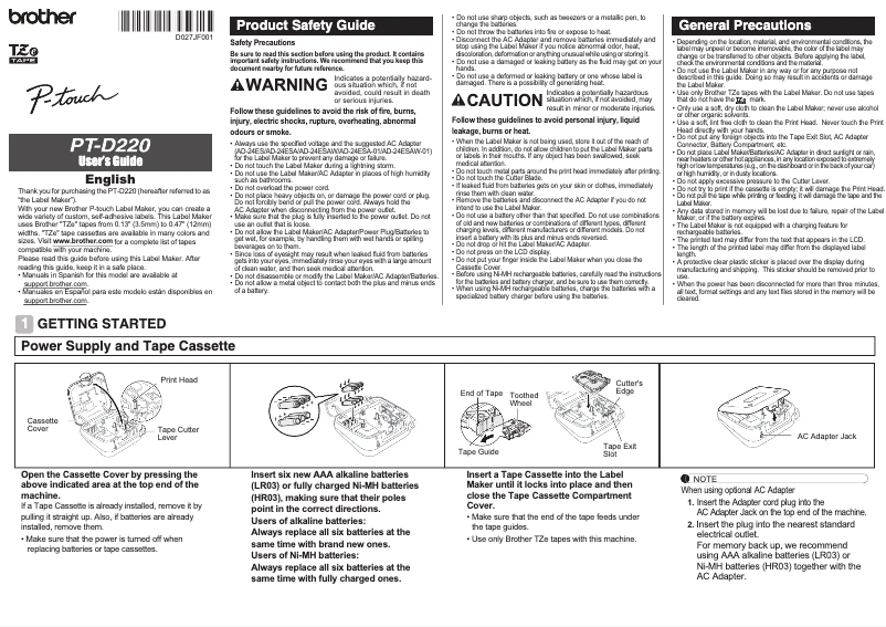 Page n°1 - Manuel utilisateur Brother P-touch PT-D220