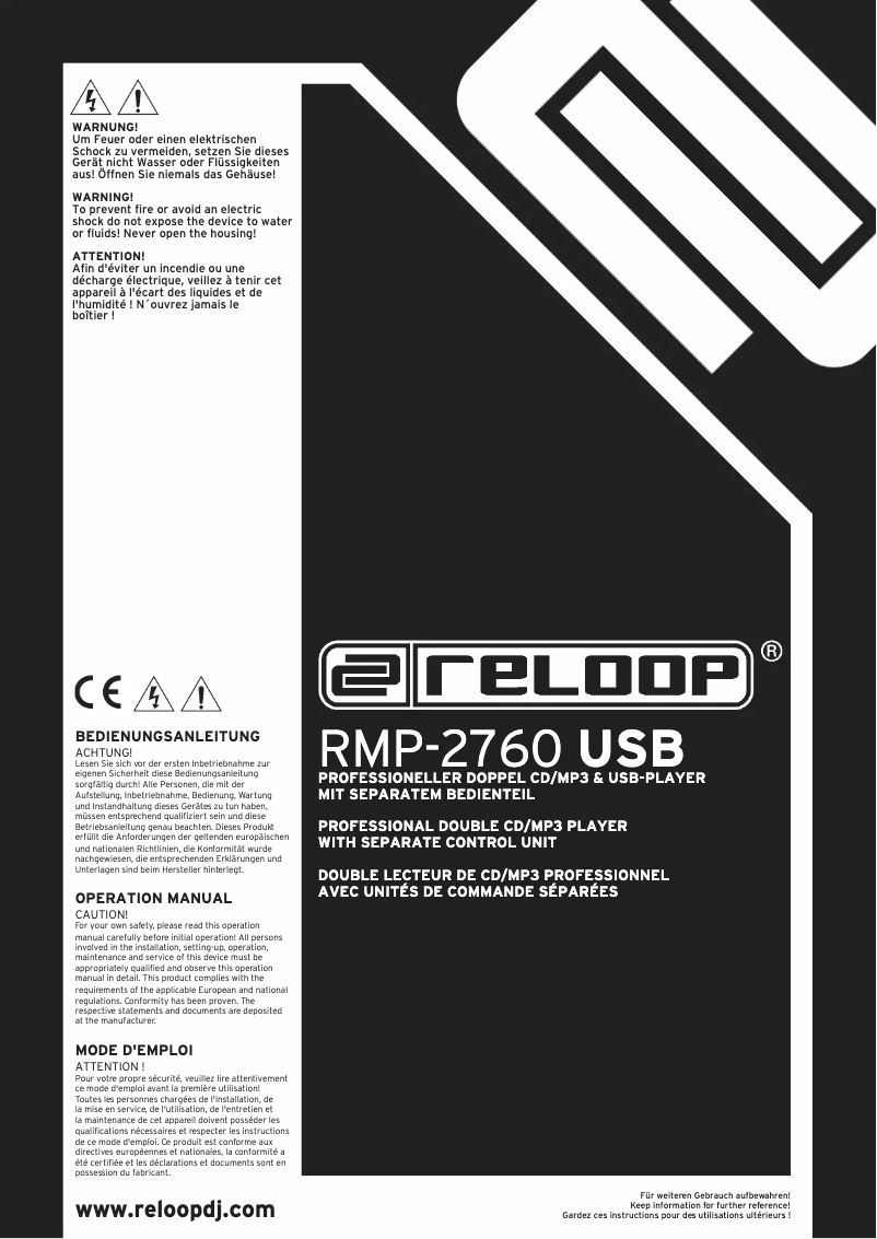 Page 1 de la notice Manuel utilisateur Reloop RMP-2760 USB