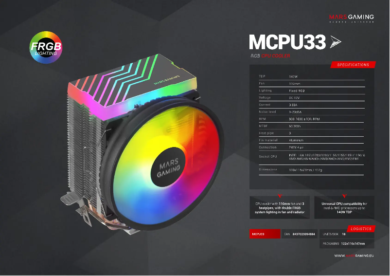Page 1 de la notice Fiche technique Mars Gaming MCPU33