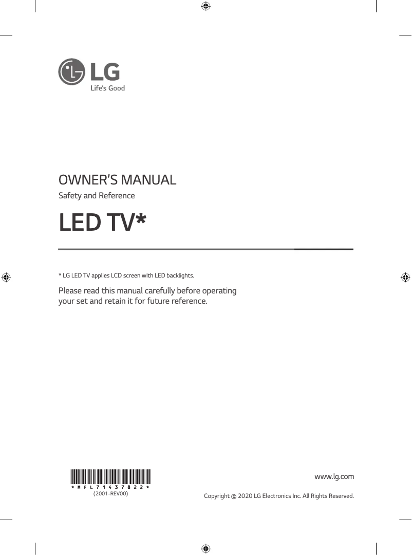 Page 1 de la notice Manuel utilisateur LG 55UN7400PPA