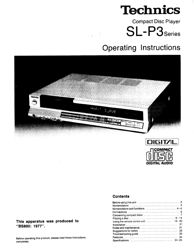 Página 1 del manual Manual de usuario Technics SL-P3
