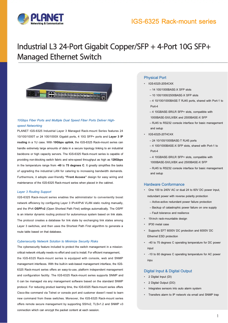 Page 1 de la notice Fiche technique Planet IGS-6325-20T4C4X