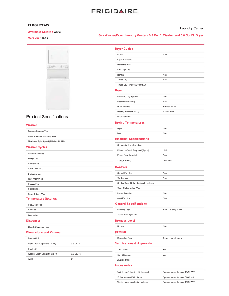 Image de la première page du manuel de l'appareil FLCG7522AW