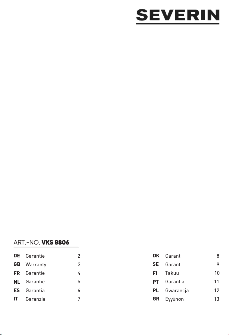 Page 1 de la notice Informations de garantie Severin VKS 8806