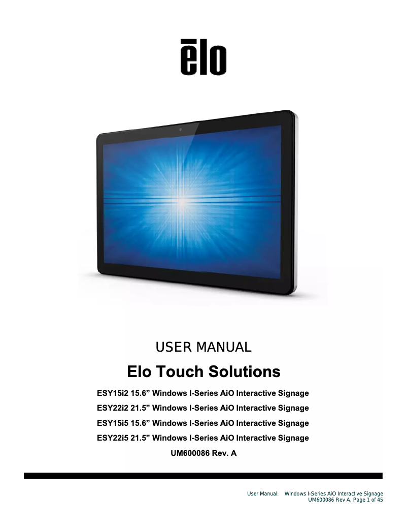 Página 1 del manual Manual de usuario Elo 22I5 I-SERIES TOUCHCOMPUTER