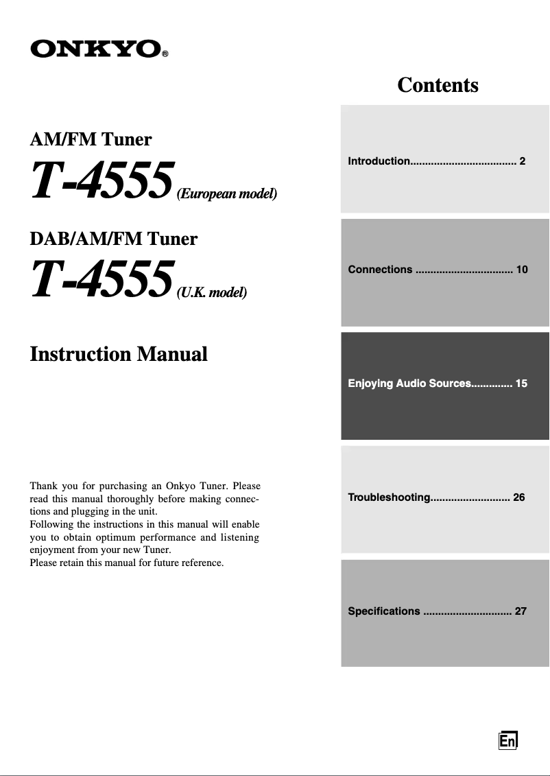 Page n°1 - Manuel utilisateur Onkyo T-4555 DAB