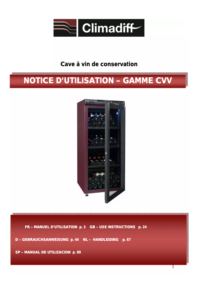 Page n°1 - Manuel utilisateur Climadiff CVV168