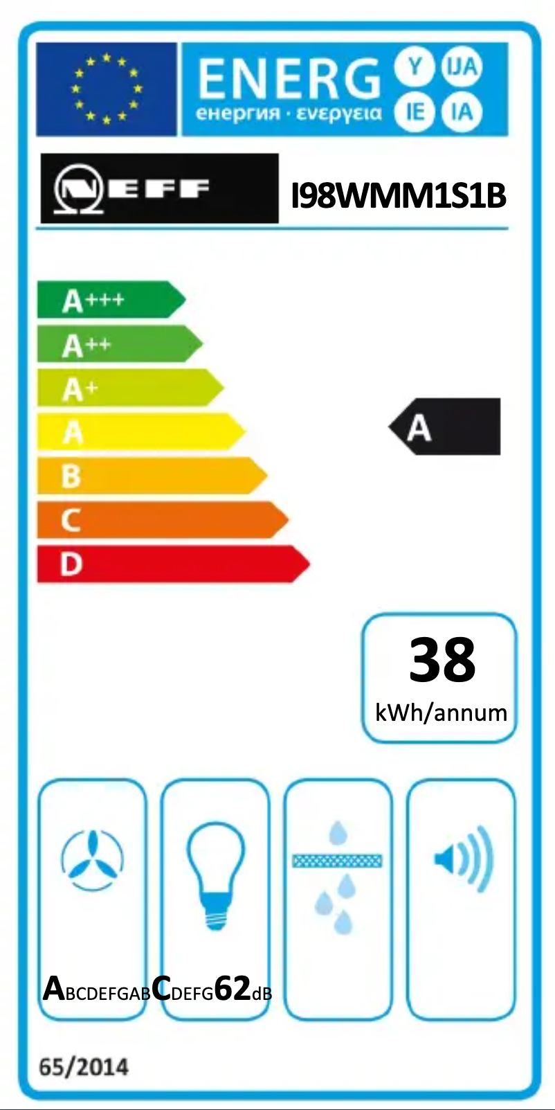 Page 1 de la notice Label énergétique Neff I98WMM1S1B