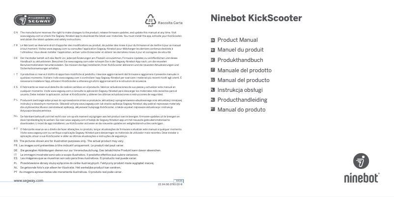 Image de la première page du manuel de l'appareil Ninebot KickScooter E2