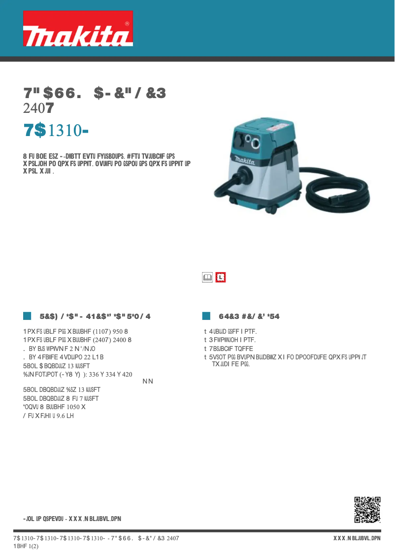 Page 1 de la notice Fiche technique Makita VC1310L