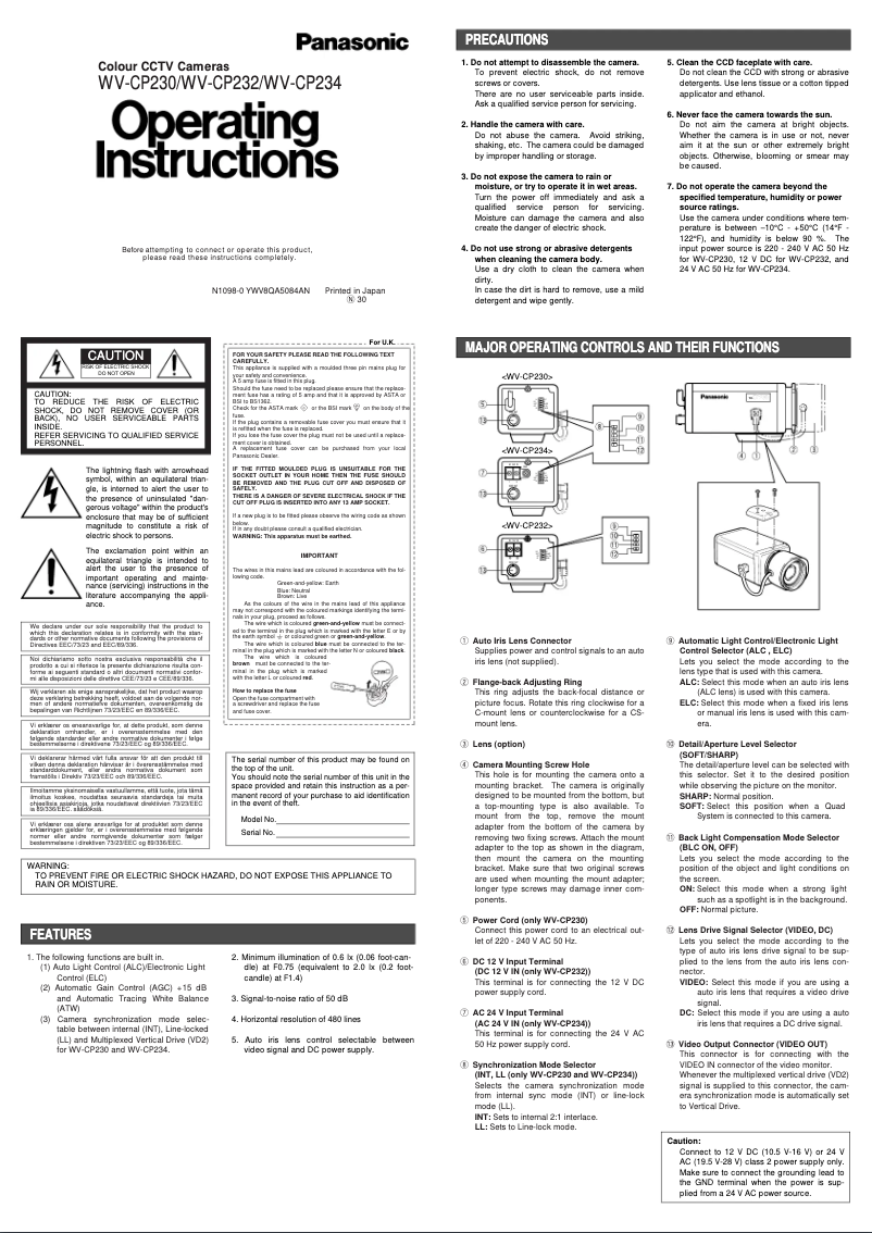 Page 1 de la notice Manuel utilisateur Panasonic WV-CP230