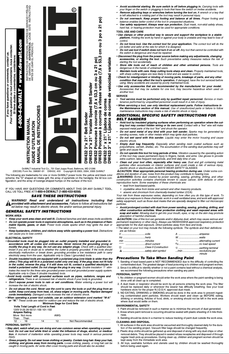 Image de la première page du manuel de l'appareil DW433KT