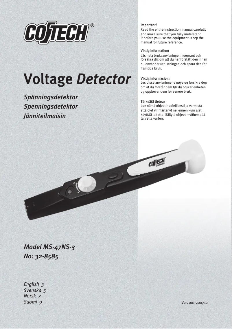 Page n°1 - Manuel utilisateur Cotech 32-8585