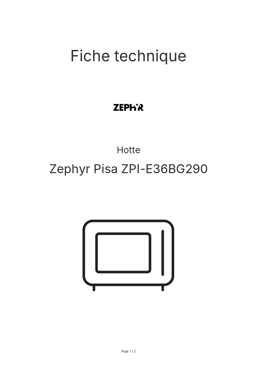 Page n°1 - Fiche technique Zephyr Pisa ZPI-E36BG290