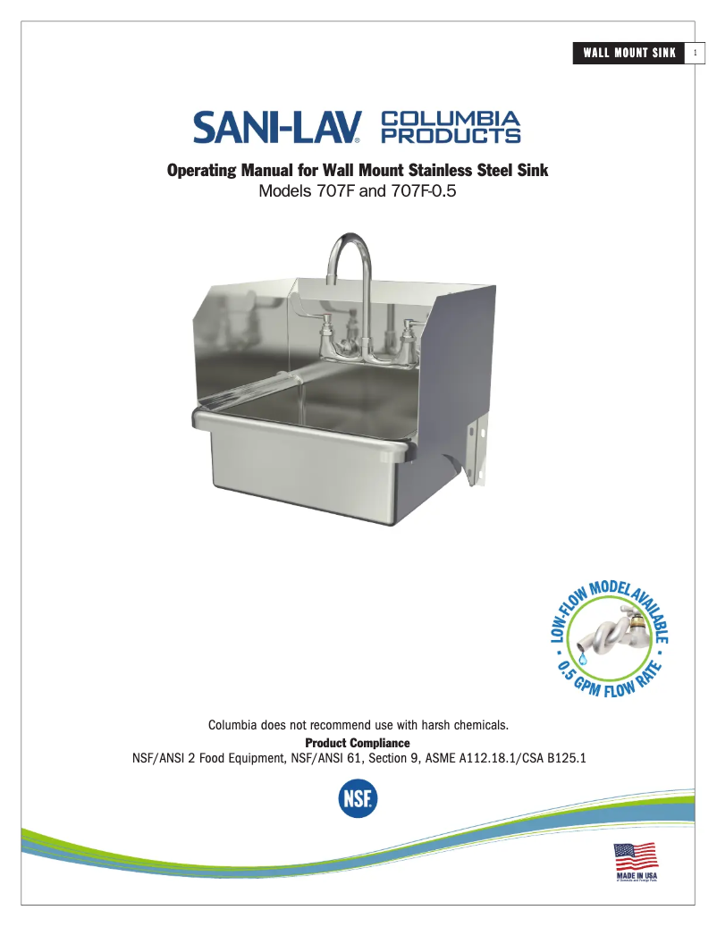 Page 1 de la notice Manuel utilisateur Sani-Lav 707F