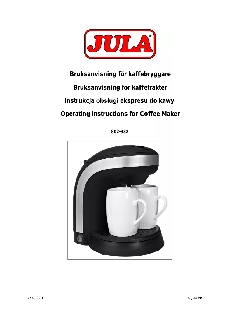 Page 1 de la notice Manuel utilisateur Jula 802-332