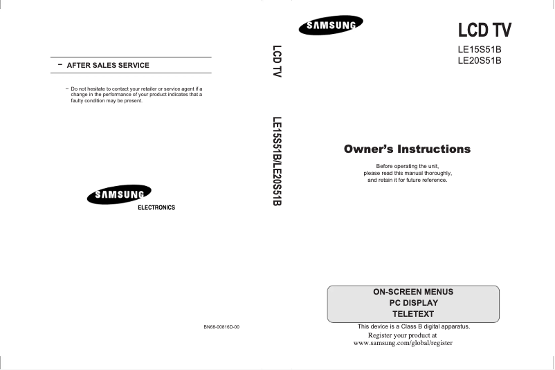 Page n°1 - Manuel utilisateur Samsung LE20S51B