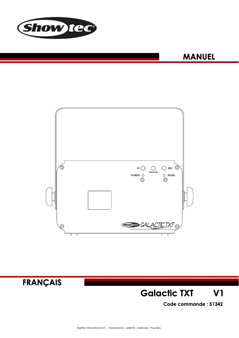 Page 1 de la notice Manuel utilisateur Showtec Galactic TXT