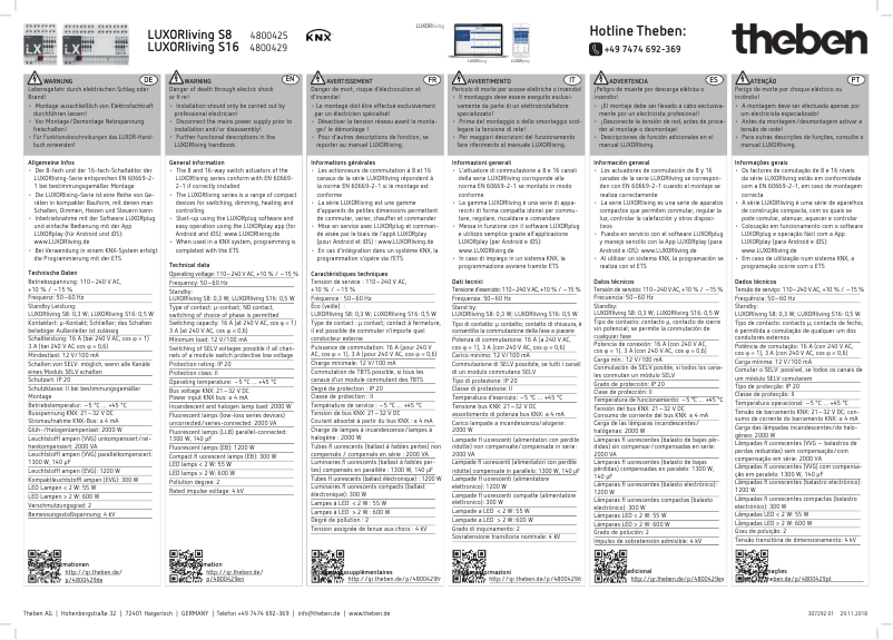 Image de la première page du manuel de l'appareil LUXORliving S16