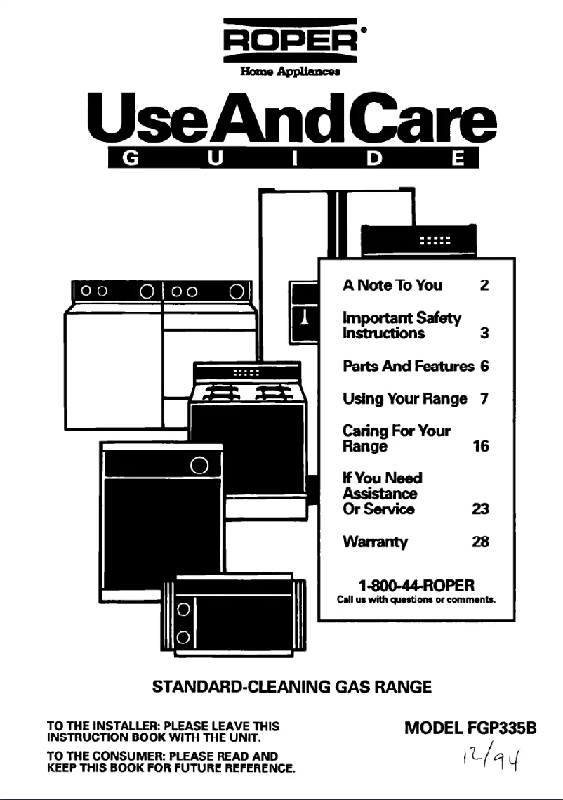 Page 1 de la notice Manuel utilisateur Roper FGP335BL3