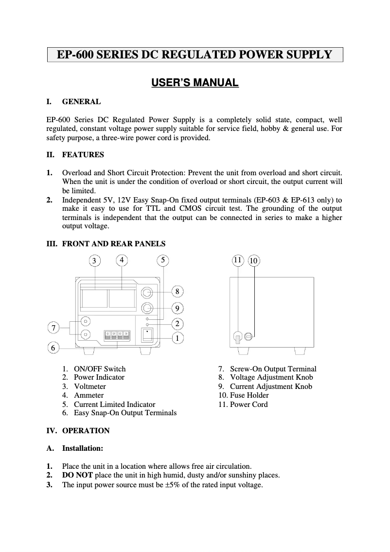 Página 1 del manual Manual de usuario Manson EP 613
