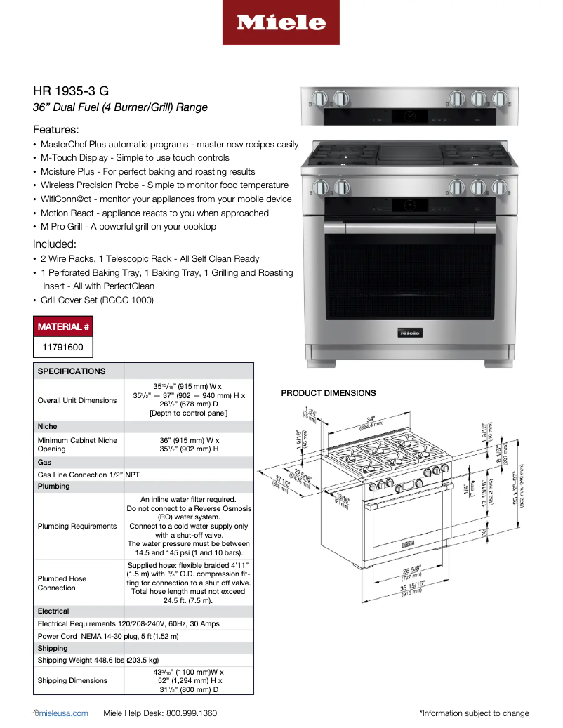Page 1 de la notice Fiche technique Miele HR 1935-3 G