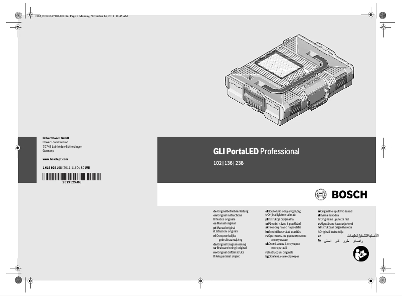Page 1 de la notice Manuel utilisateur Bosch GLI PortaLED 238 Professional