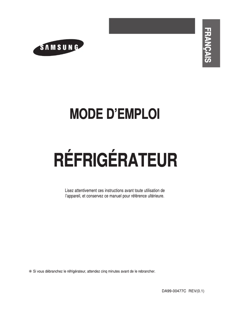 Page 1 de la notice Manuel utilisateur Samsung RT57EASW
