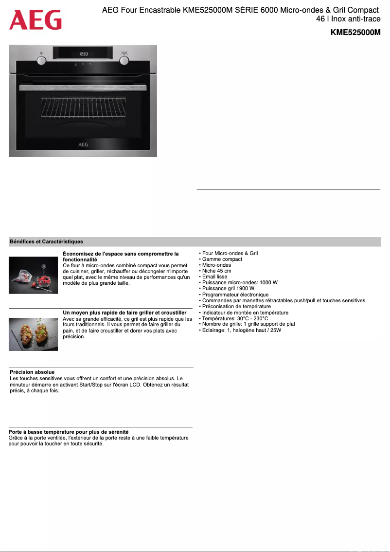 Página 1 del manual Ficha técnica AEG KME525000M